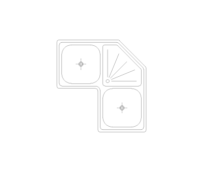 Corner Kitchen Sink CAD Block. Free DWG AutoCAD Imperial drawing available to download