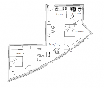 Two bed apartment design plan 