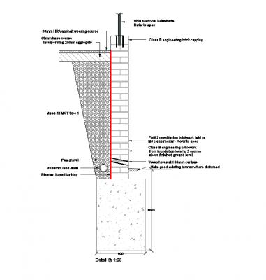 Brick wall and balustrade detail DWG drawing 
