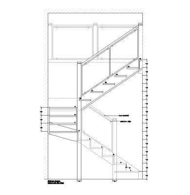 Oak return staircase DWG drawing 