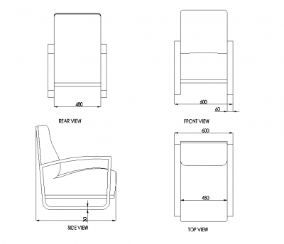 Fauteuil style déco en bois dwg