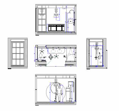 Traditional bathroom design plan and elevations