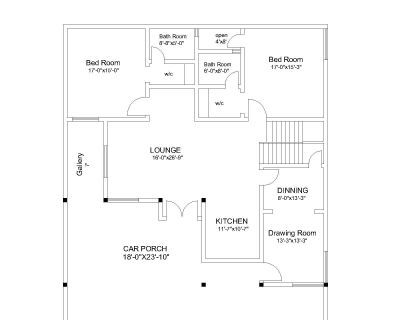 Download this residential house plan of dimension 51'x50' available in Autocad version 2017.
