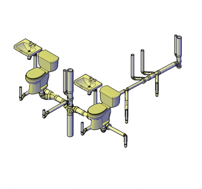 Sanitary pipework 3D DWG block 