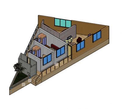 2 Bed apartment 3d floor plan 3D DWG block 
