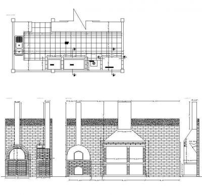 Dwg barbecue all'aperto e forno all'argilla