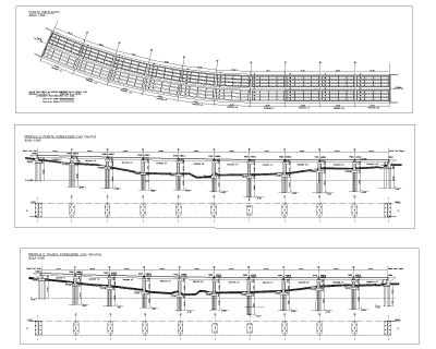 Free AutoCAD Drawing of 9 Span Bridge Plan & 2 Side Profile Example