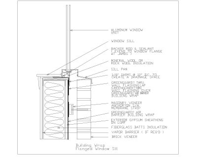 Free AutoCAD 2D Editable Drawings for Building Wrap Non-Flanged Window Sill- 4