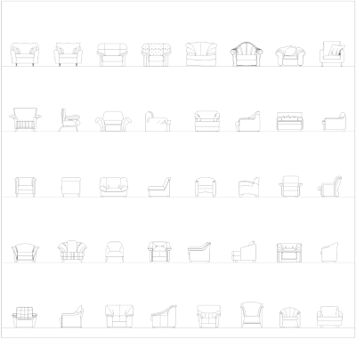 Fauteuils élévations CAD collection dwg