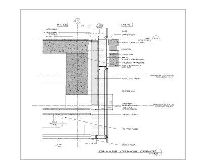 Free AutoCAD 2D Editable Drawings for Atrium Level 1 Curtain Wall at Parkade
