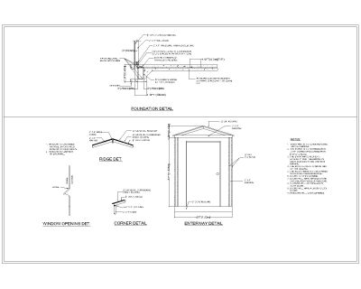 Free AutoCAD 2D Editable Drawings for B_Hut Footer, Eave, Entryway, Windows Details