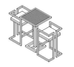 disegno isometrico .dwg di tavolo e sedia da bar