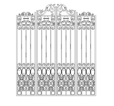 Wrought iron gate elevation CAD block 