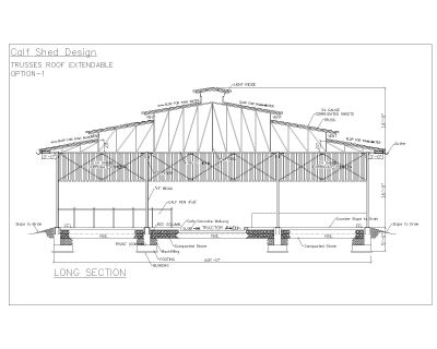 Free AutoCAD 2D Editable Drawings for Calf Shed Design Detailed Section