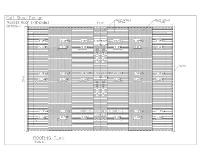 Free AutoCAD 2D Editable Drawings for Calf Shed Roofing Plan Fraing Details