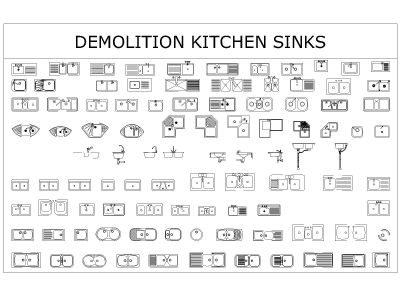 Free AutoCAD 2D Drawings of DEMOLITION KITCHEN SINKS Symbols