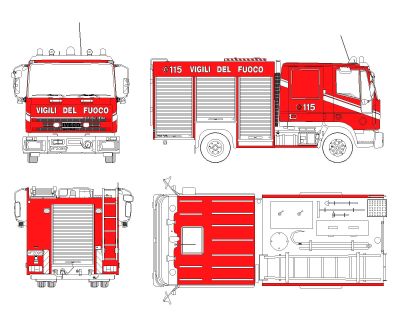 Free AutoCAD 2D Editable Drawings for Fire (Brigade) Protection Vehicle - 1