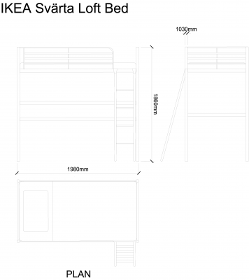 AutoCAD download IKEA Svarta Loft Bed DWG Drawing