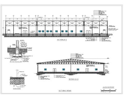 Juice Factory Shed Design Sectional Views-6 CAD Block – DWG AutoCAD Editable Drawing (Free Download)