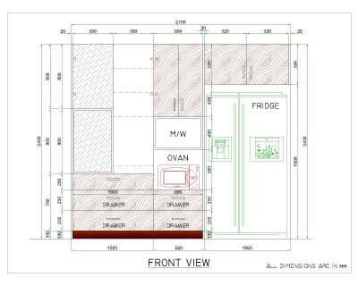 Free AutoCAD 2D Drawings for Kitchen Counter Detailed Elevation - 1