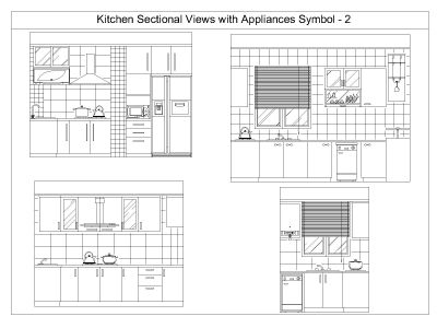Free AutoCAD 2D Editable Drawings for Kitchen Sectional Views with Appliances Symbol - 2