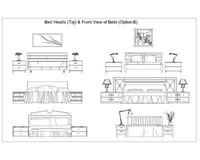 Free AutoCAD 2D Editable Drawings for Master Bed Elevation Designs with Side Table - 5