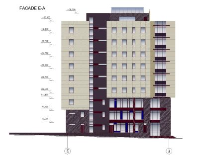 Multi-Story Office Building Elevation-3 Model Architectural Drawing. CAD block in DWG format free download.