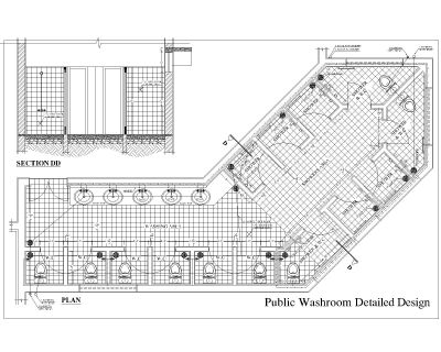 Public Washroom & Bathroom layout CAD Block DWG AutoCAD Editable Drawing (Free Download)