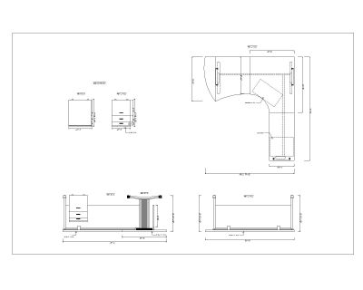 Free AuotCAD 2D drawing for MDF Wooden Work Stations Top & Side Views