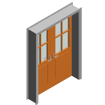 Swing door-wooden double-leaf inlaid glass door revit family