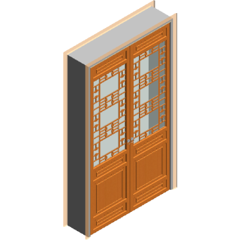 Swing door-Chinese style wooden double leaf revit family