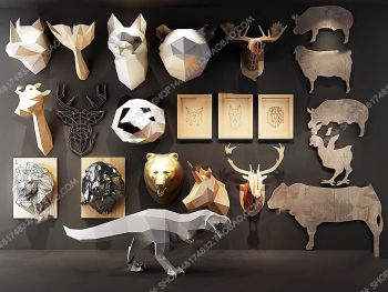 壁の装飾木製動物3dsmax
