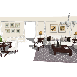 Living room and kitchen design with classic style skp