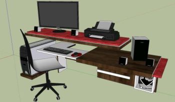 Estação de trabalho de escritório e equipamentos-Sketch Up