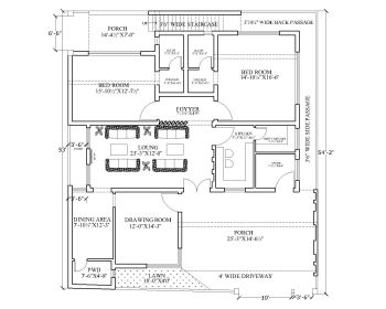 Laden Sie diesen Wohnhausplan der Größe 48'x54 'herunter, der in der Autocad-Version 2017 verfügbar ist.
