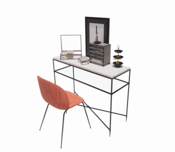 Frame table with brown chair and showcase revit family