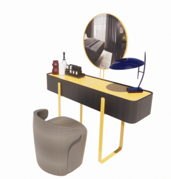 Make-up table with gray chair and circle mirror table revit family