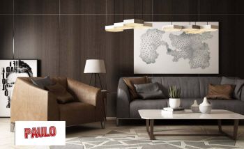 Design del soggiorno con divano marrone e grigio 3ds max