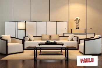 Design del soggiorno con divano bianco e lampade da terra rettangolari 3ds max