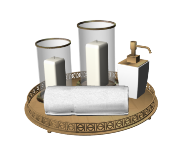 2 scented candles in cylinder glass box_ cosmetics and golden tray skp