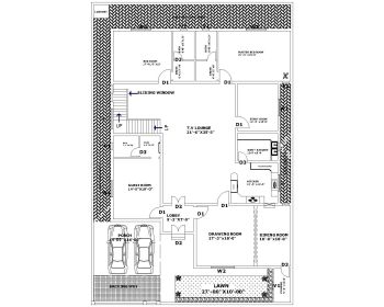 Download this residential house plan of dimension 60'x90' available in Autocad version 2017.