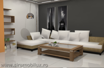 Design de sala de estar com sofá branco skp