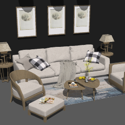 Living room design with light grey and rattan lamp skp