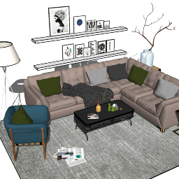 Design del soggiorno con tappeto grigio skp