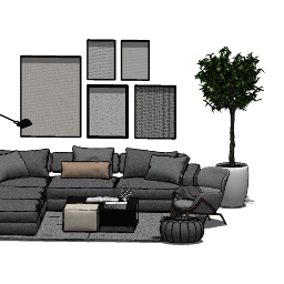 Living room design with plant and sofa skp