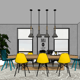 Kitchen design with yellow chairs skp