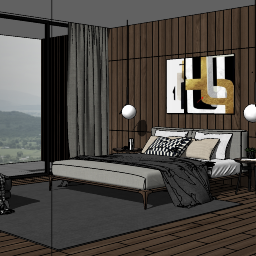 Bedroom design with wooden decoration skp