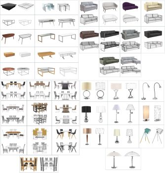 Móveis para sala de estar e sala de jantar Modeladora 3DS Max e coleção modelo FBX