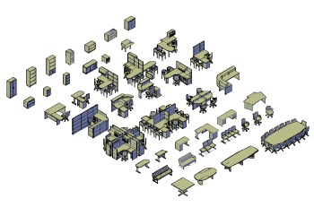 Bureau 3D collection de meubles de CAD