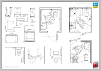 PUBLIC, PRIVATE WASHROOM, TOILET FOR PEOPLE WITH DISABILITY- AUTOCAD-2D